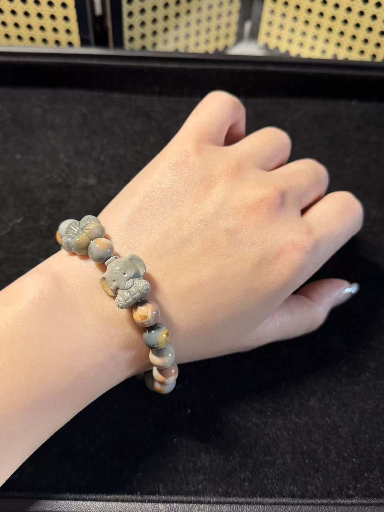 9mm Blue Caramel Alashan Agate Beads Handmade Bracelet with Charm | Natural Gemstone Jewelry | Gift for Her | Textured Stone