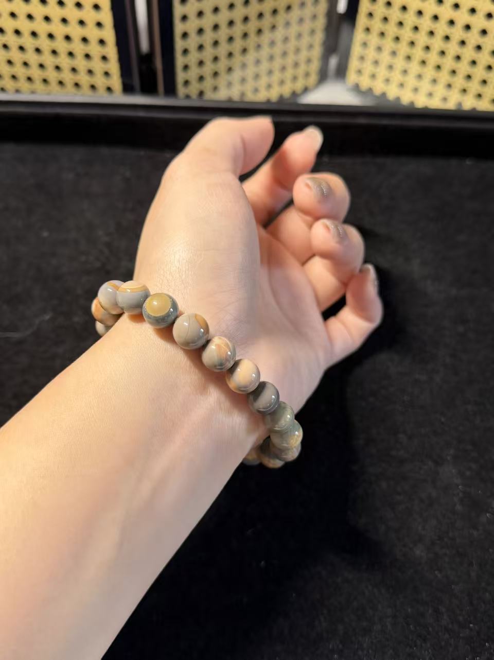 9mm Blue Caramel Alashan Agate Beads Handmade Bracelet with Charm | Natural Gemstone Jewelry | Gift for Her | Textured Stone