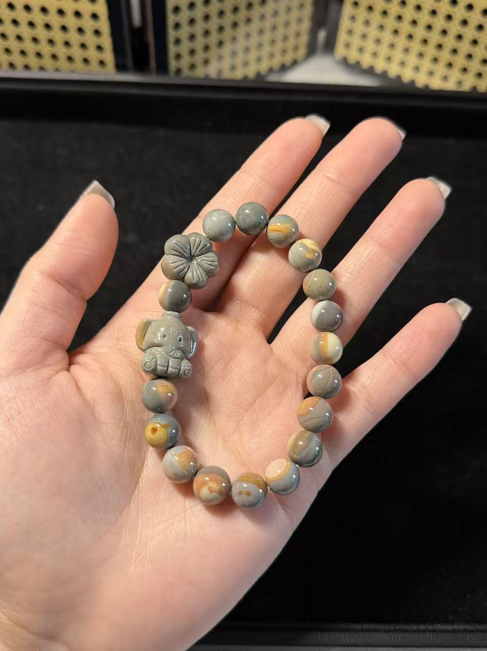 9mm Blue Caramel Alashan Agate Beads Handmade Bracelet with Charm | Natural Gemstone Jewelry | Gift for Her | Textured Stone