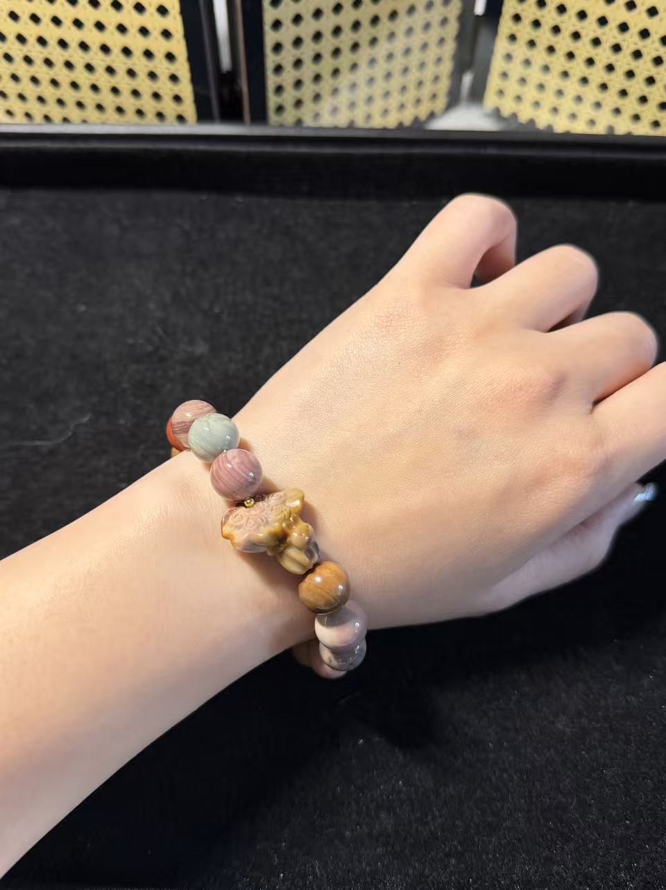 12mm Fruity Alashan Agate Bracelet with Flower Charm | Gemstone | Handmade Bracelet | Gifts for Her