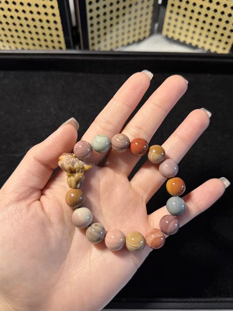 12mm Fruity Alashan Agate Bracelet with Flower Charm | Gemstone | Handmade Bracelet | Gifts for Her