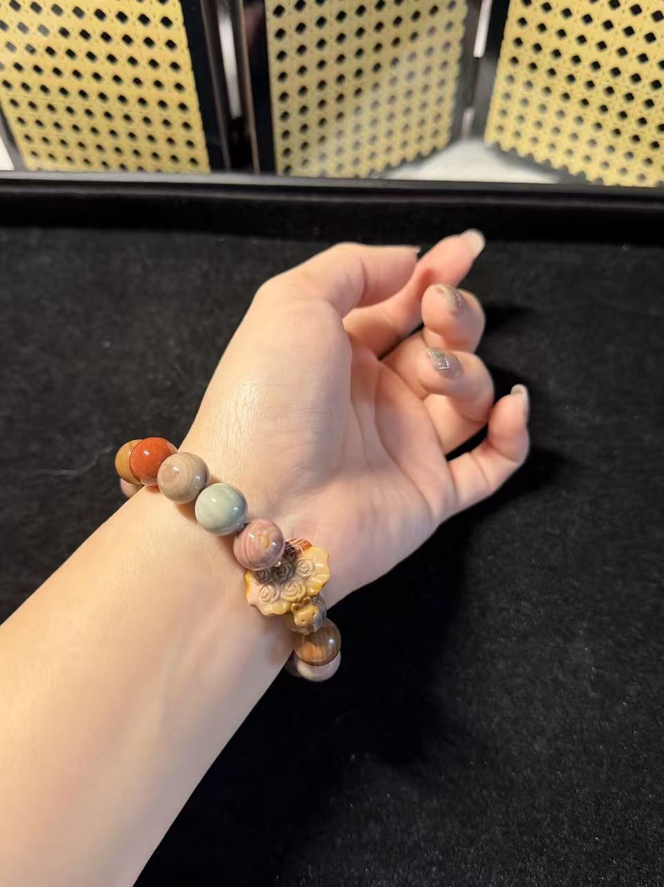 12mm Fruity Alashan Agate Bracelet with Flower Charm | Gemstone | Handmade Bracelet | Gifts for Her