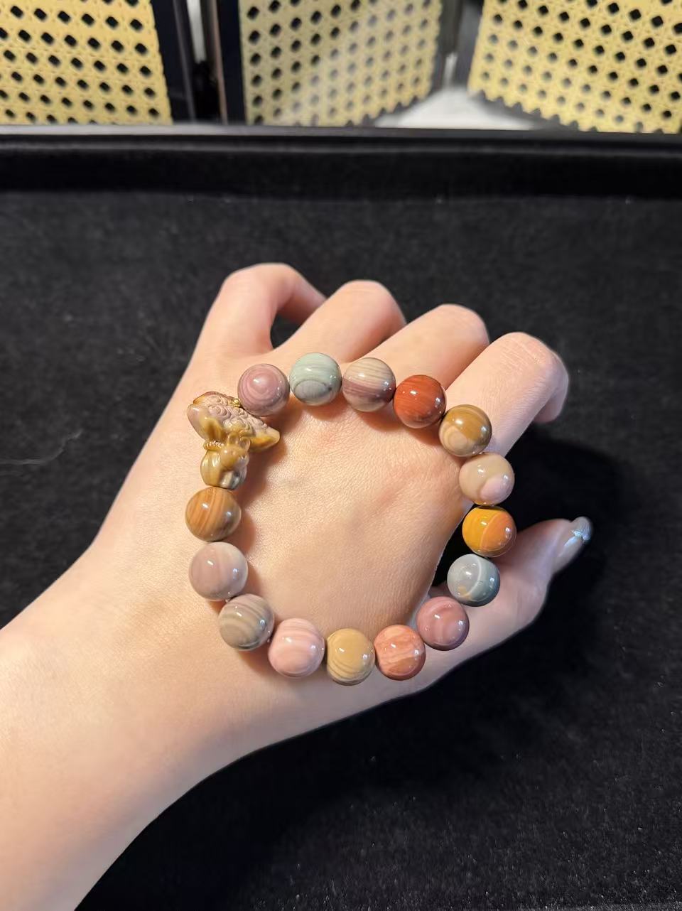 12mm Fruity Alashan Agate Bracelet with Flower Charm | Gemstone | Handmade Bracelet | Gifts for Her