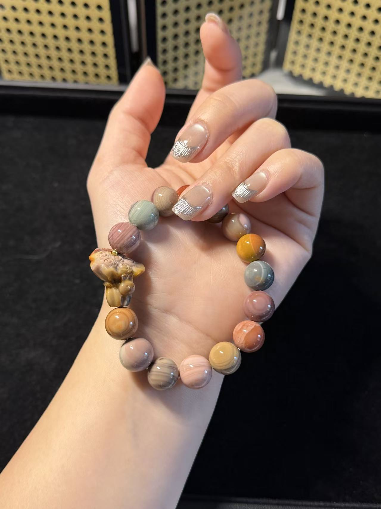 12mm Fruity Alashan Agate Bracelet with Flower Charm | Gemstone | Handmade Bracelet | Gifts for Her