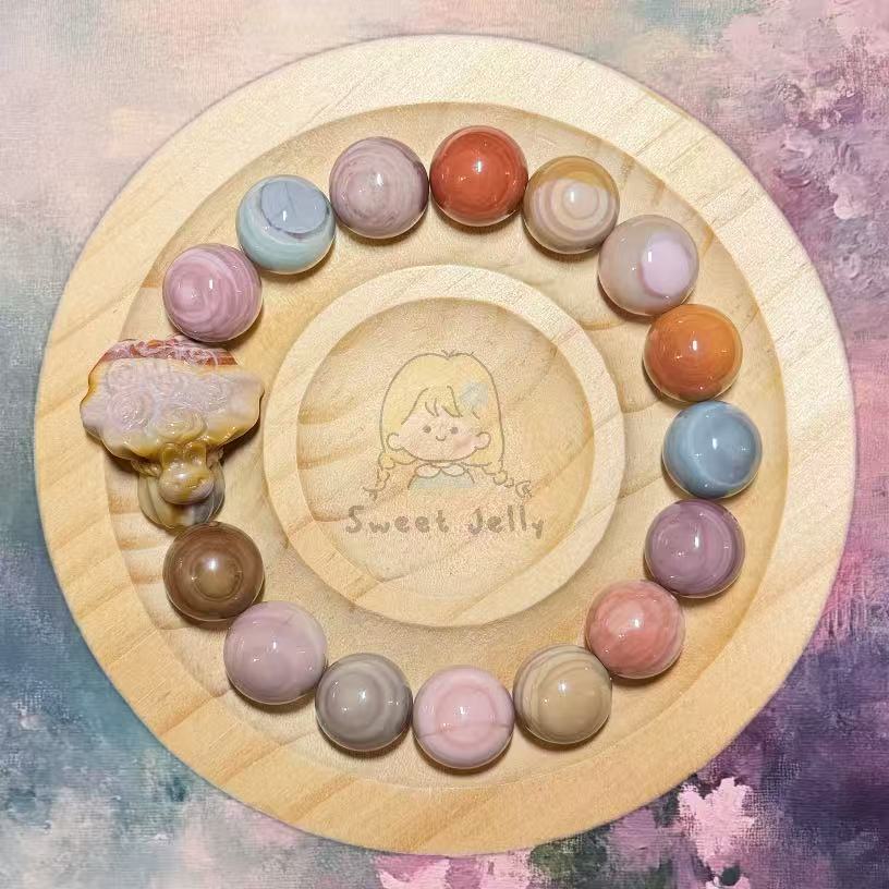 12mm Fruity Alashan Agate Bracelet with Flower Charm | Gemstone | Handmade Bracelet | Gifts for Her