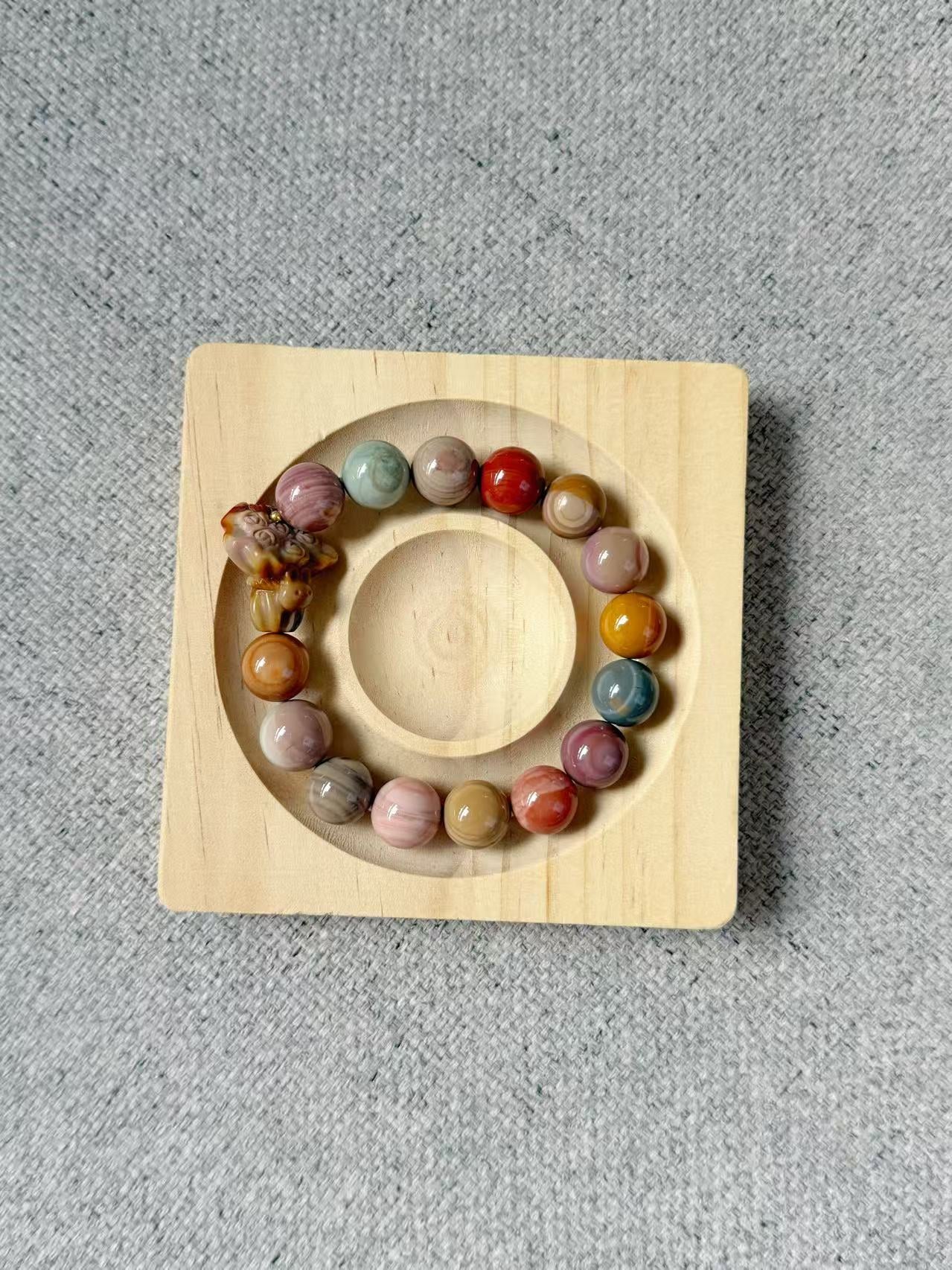 12mm Fruity Alashan Agate Bracelet with Flower Charm | Gemstone | Handmade Bracelet | Gifts for Her