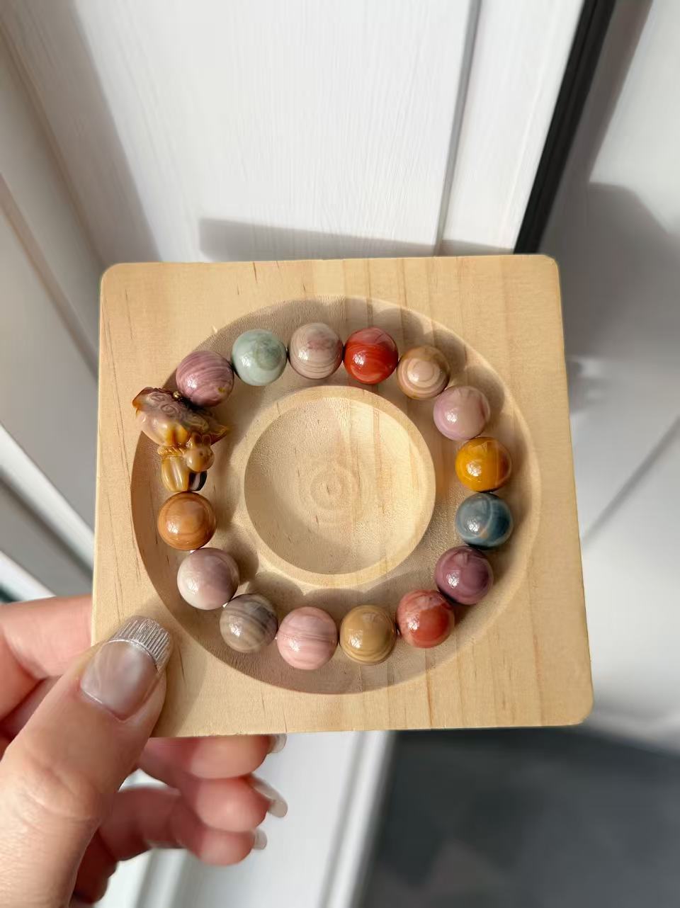 12mm Fruity Alashan Agate Bracelet with Flower Charm | Gemstone | Handmade Bracelet | Gifts for Her