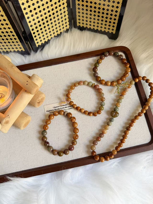 Natural Kuka Bracelet with Old Mine Alashan Agate| Natural Wood & Stone | Handmade Bracelet