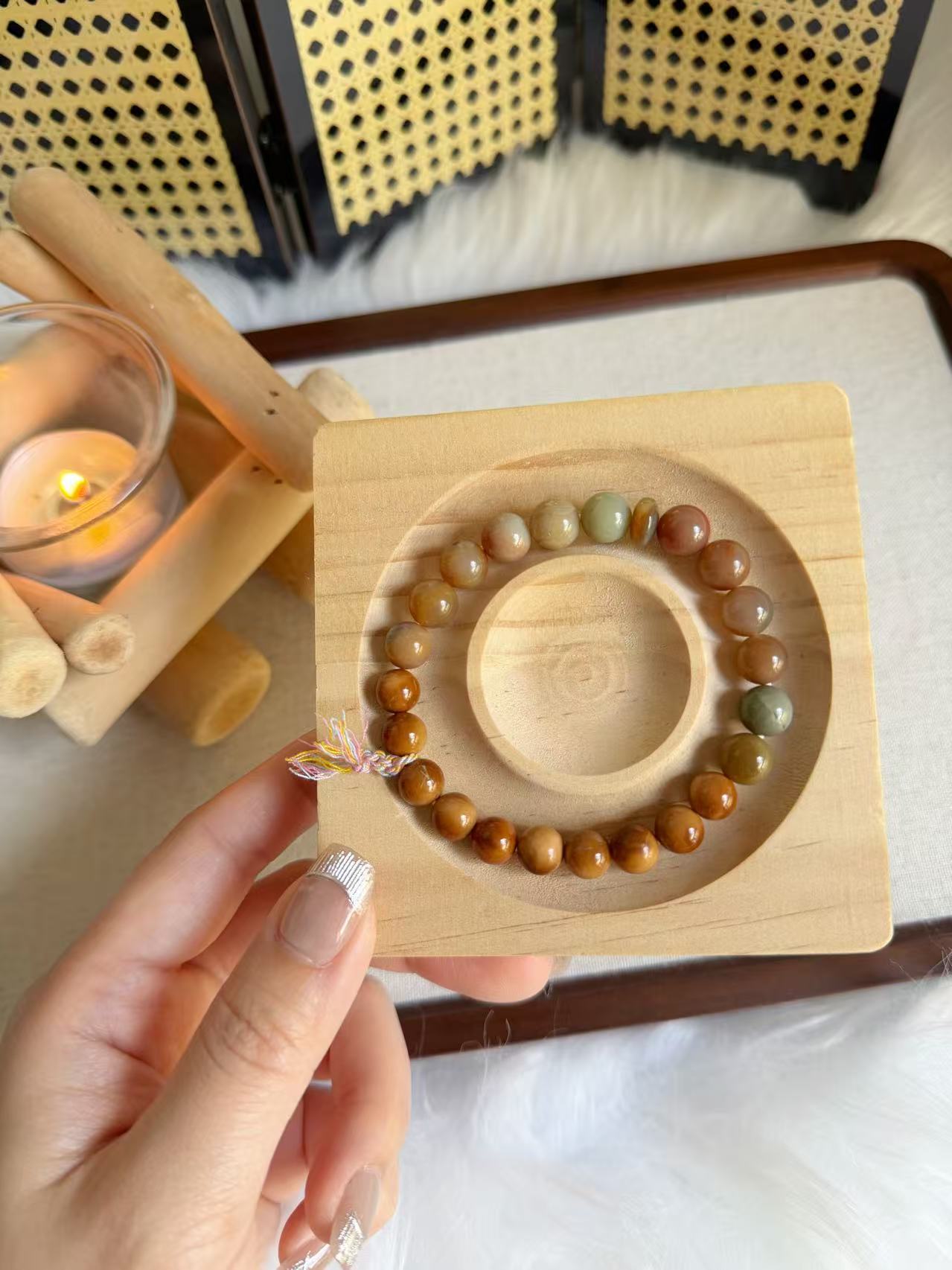 Natural Kuka Bracelet with Old Mine Alashan Agate| Natural Wood & Stone | Handmade Bracelet