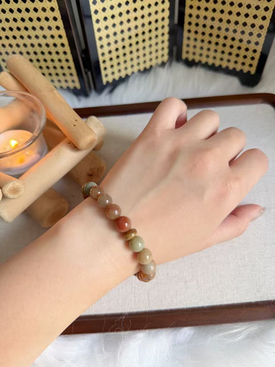 Natural Kuka Bracelet with Old Mine Alashan Agate| Natural Wood & Stone | Handmade Bracelet