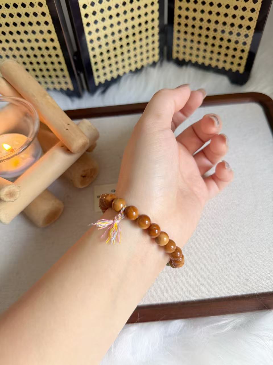 Natural Kuka Bracelet with Old Mine Alashan Agate| Natural Wood & Stone | Handmade Bracelet