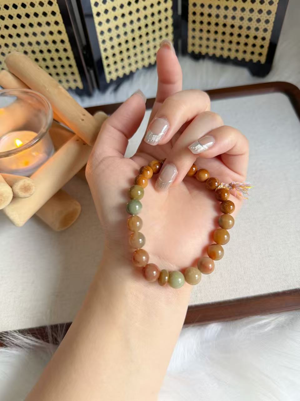 Natural Kuka Bracelet with Old Mine Alashan Agate| Natural Wood & Stone | Handmade Bracelet