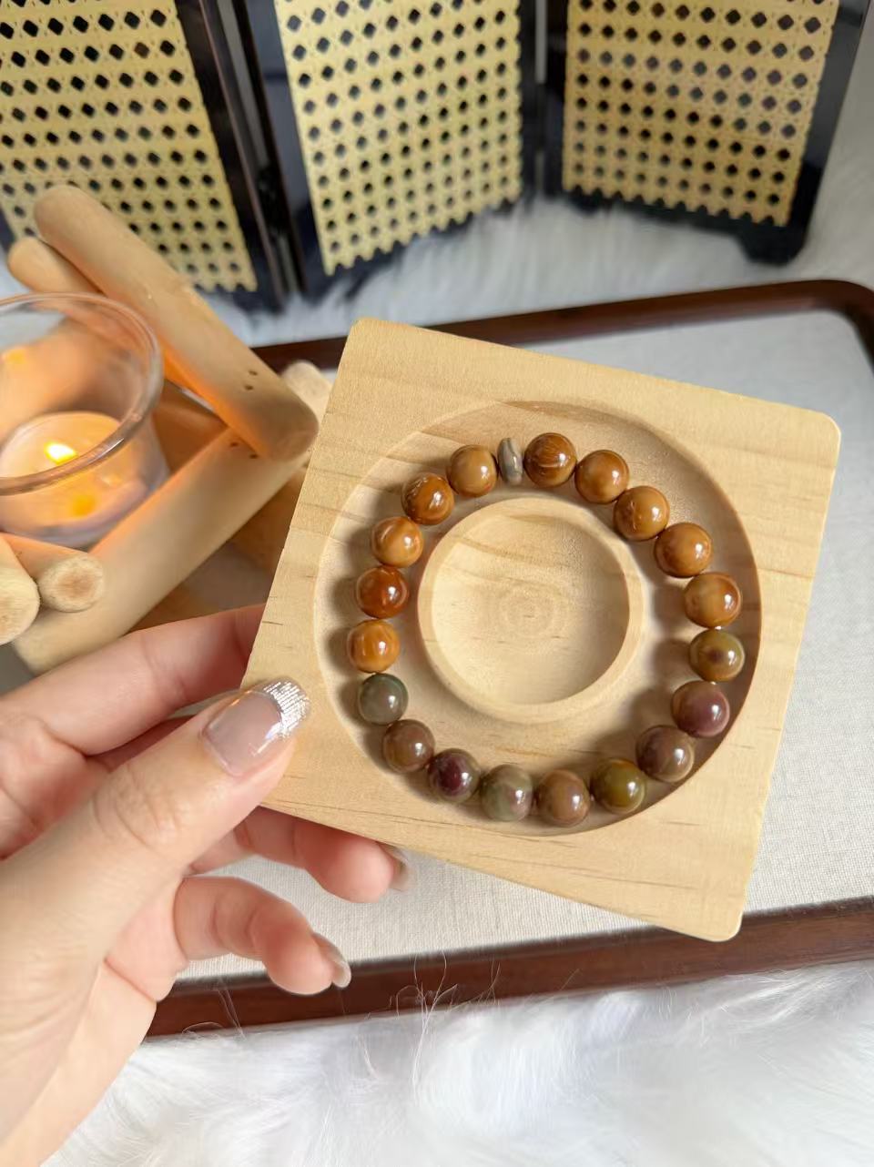 Natural Kuka Bracelet with Old Mine Alashan Agate| Natural Wood & Stone | Handmade Bracelet
