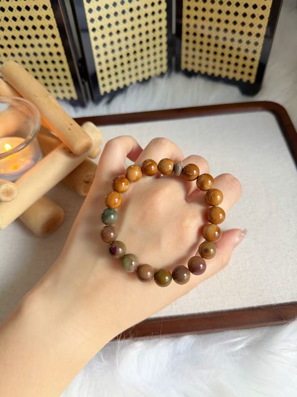Natural Kuka Bracelet with Old Mine Alashan Agate| Natural Wood & Stone | Handmade Bracelet