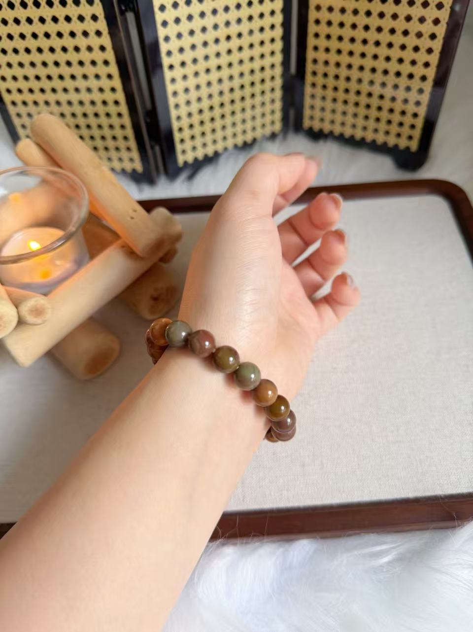 Natural Kuka Bracelet with Old Mine Alashan Agate| Natural Wood & Stone | Handmade Bracelet