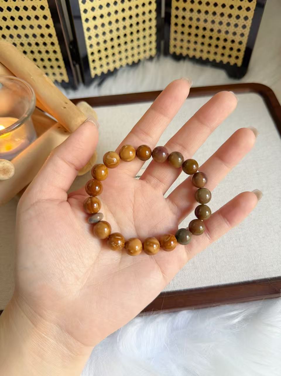 Natural Kuka Bracelet with Old Mine Alashan Agate| Natural Wood & Stone | Handmade Bracelet