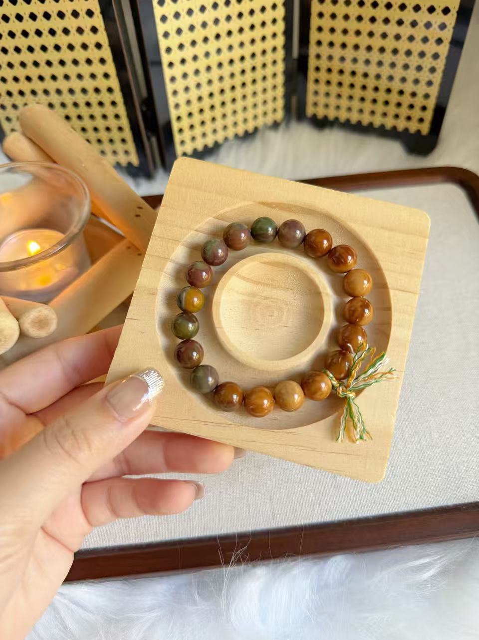 Natural Kuka Bracelet with Old Mine Alashan Agate| Natural Wood & Stone | Handmade Bracelet