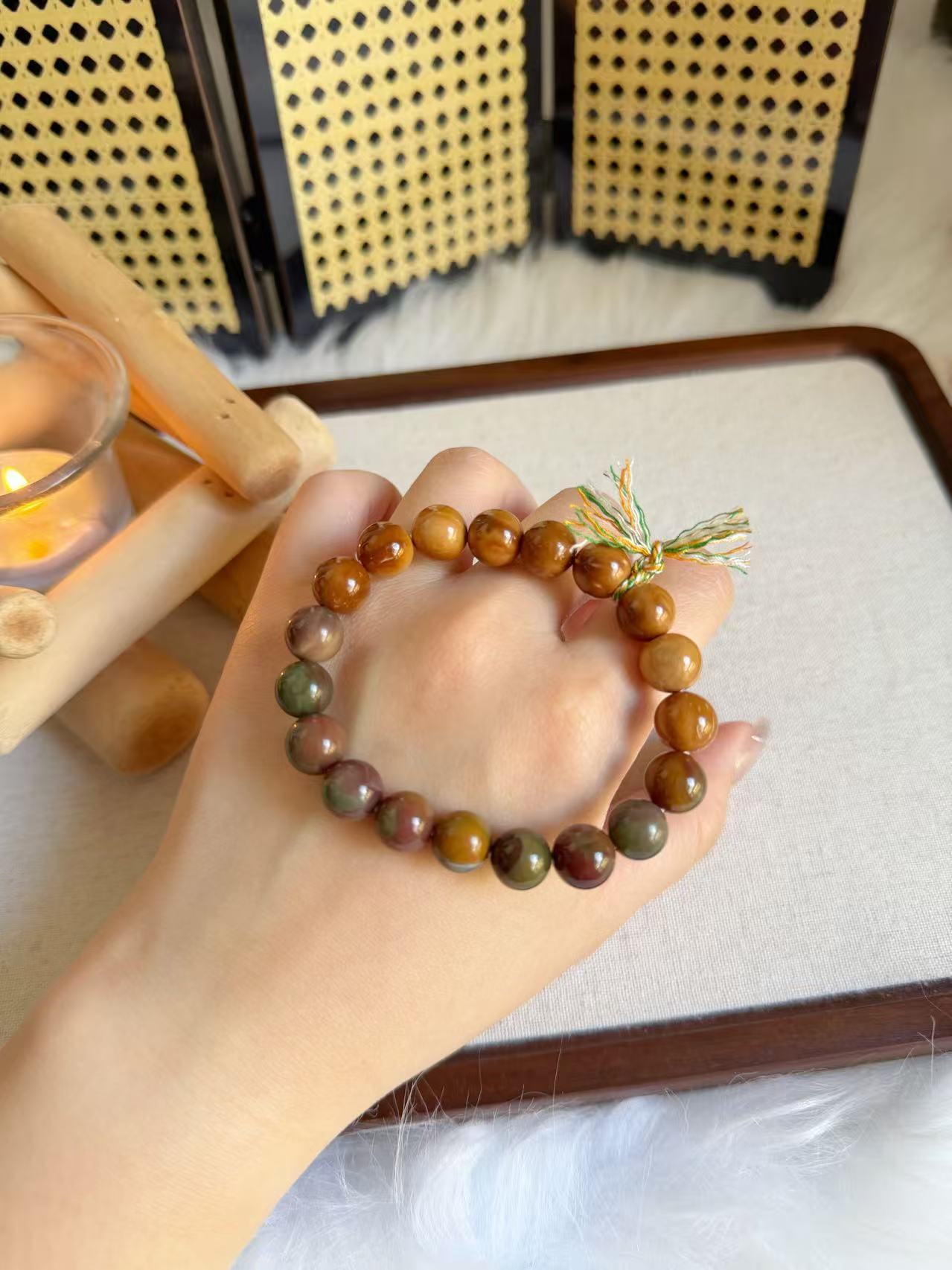 Natural Kuka Bracelet with Old Mine Alashan Agate| Natural Wood & Stone | Handmade Bracelet