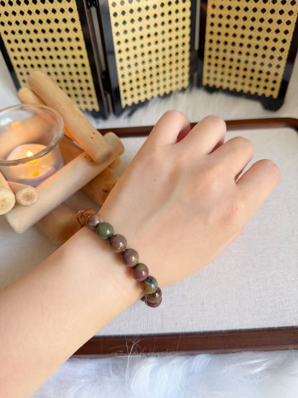 Natural Kuka Bracelet with Old Mine Alashan Agate| Natural Wood & Stone | Handmade Bracelet
