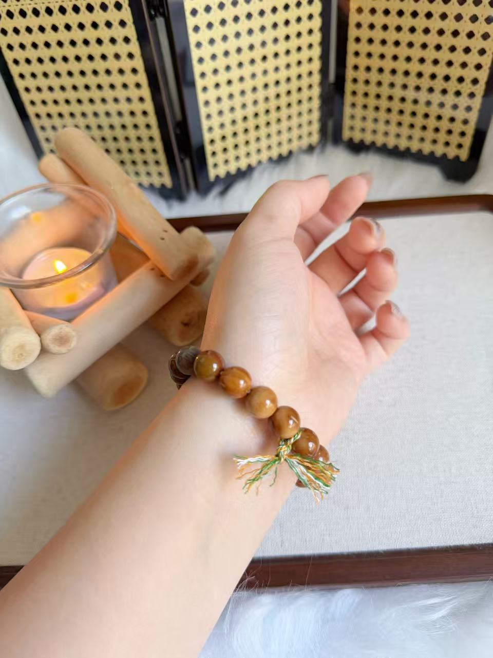 Natural Kuka Bracelet with Old Mine Alashan Agate| Natural Wood & Stone | Handmade Bracelet