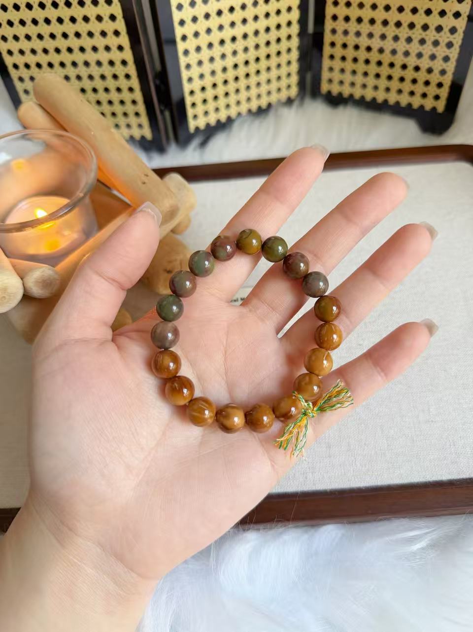 Natural Kuka Bracelet with Old Mine Alashan Agate| Natural Wood & Stone | Handmade Bracelet