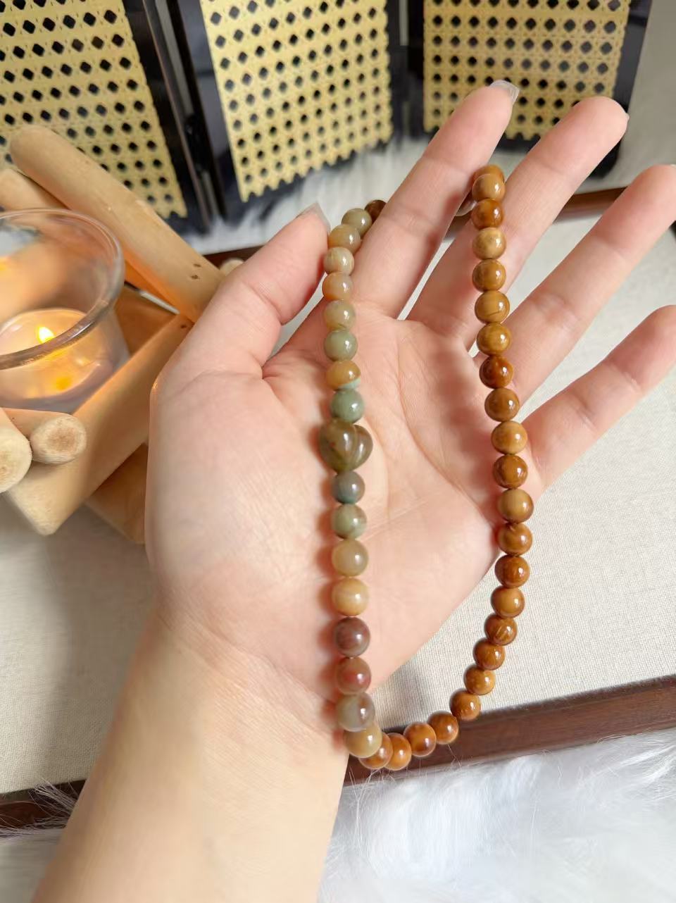 Natural Kuka Bracelet with Old Mine Alashan Agate| Natural Wood & Stone | Handmade Bracelet