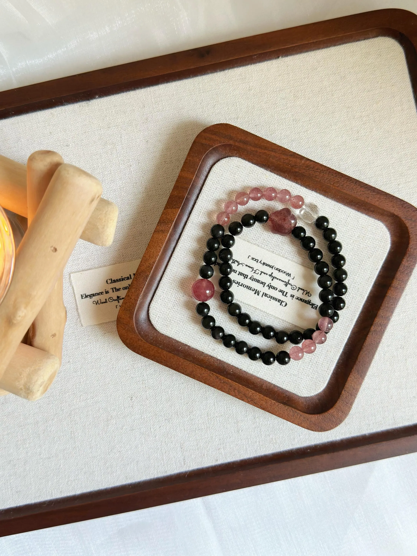 Double Row Obsidian & Strawberry Quartz Bracelet | Handcrafted Gemstone Jewelry for Balance and Love