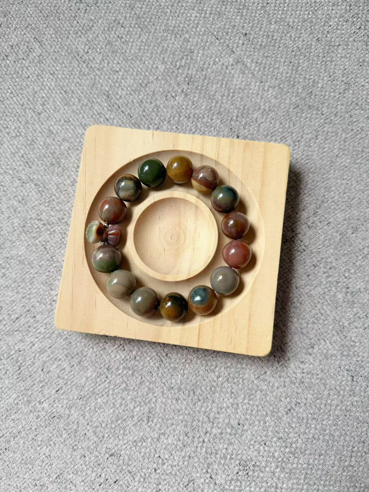 13mm Old Mine Alashan Agate Beads Women Bracelet with Bowknot Charm | Gemstone Jewelry