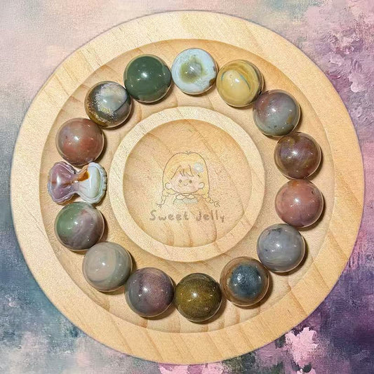 13mm Old Mine Alashan Agate Beads Women Bracelet with Bowknot Charm | Gemstone Jewelry