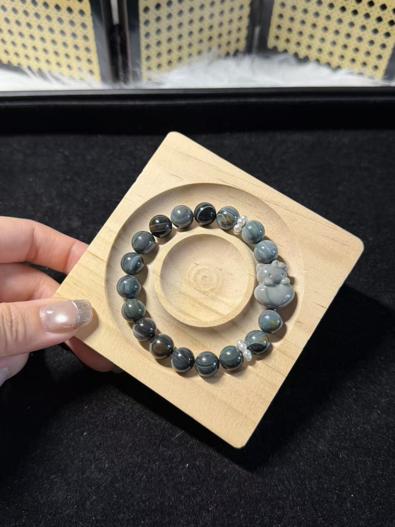 9mm Blue Ocean Alashan Agate Beads Handmade Bracelet with Charm | Natural Gemstone Jewelry | Gift for Her | Textured Stone