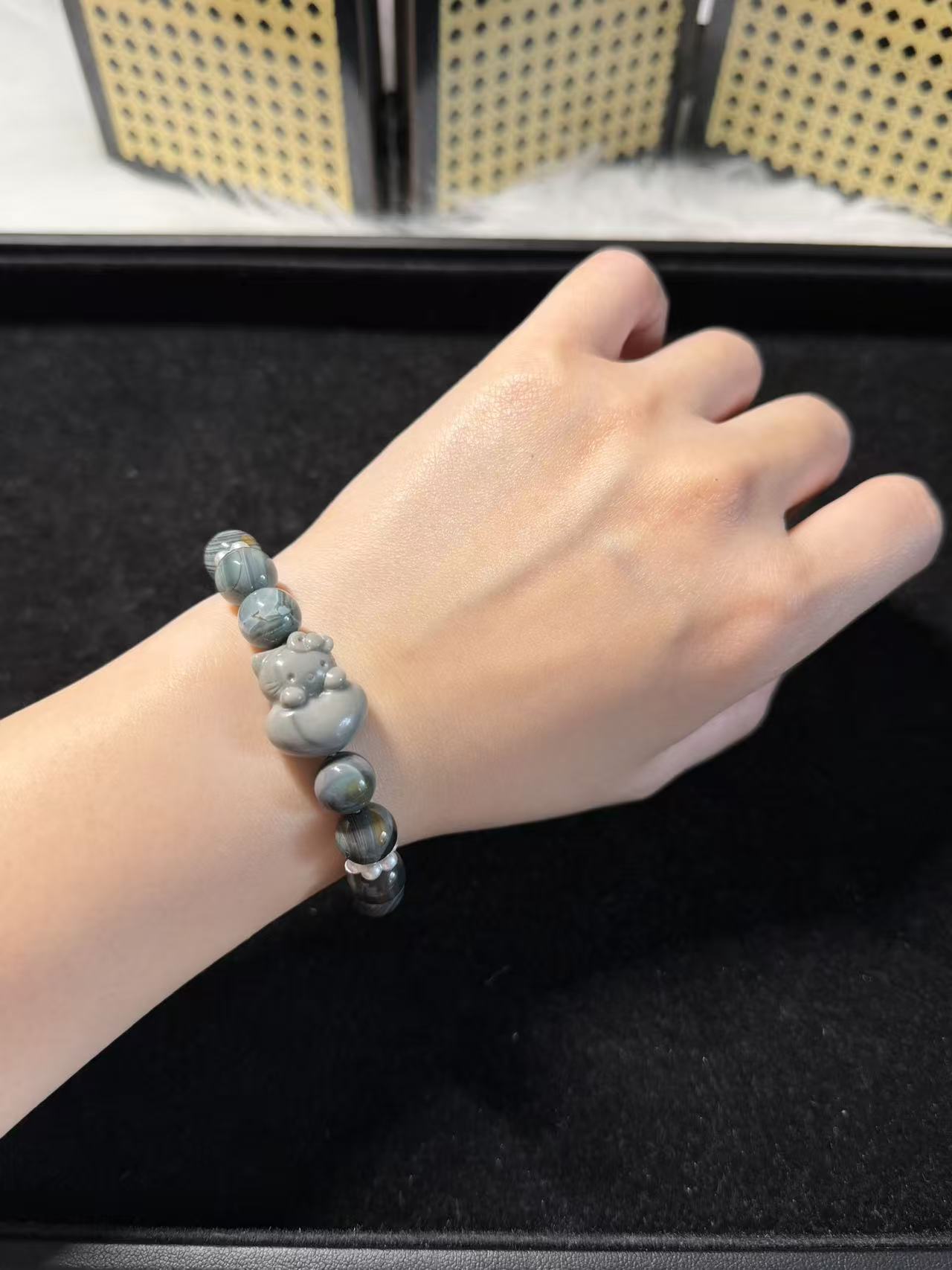 9mm Blue Ocean Alashan Agate Beads Handmade Bracelet with Charm | Natural Gemstone Jewelry | Gift for Her | Textured Stone