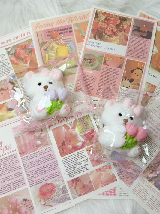 Tulip Bear Handmade Squishy Toy | Stress Reliever | Unique Fun | Handmade Slime Toy | Gift Idea