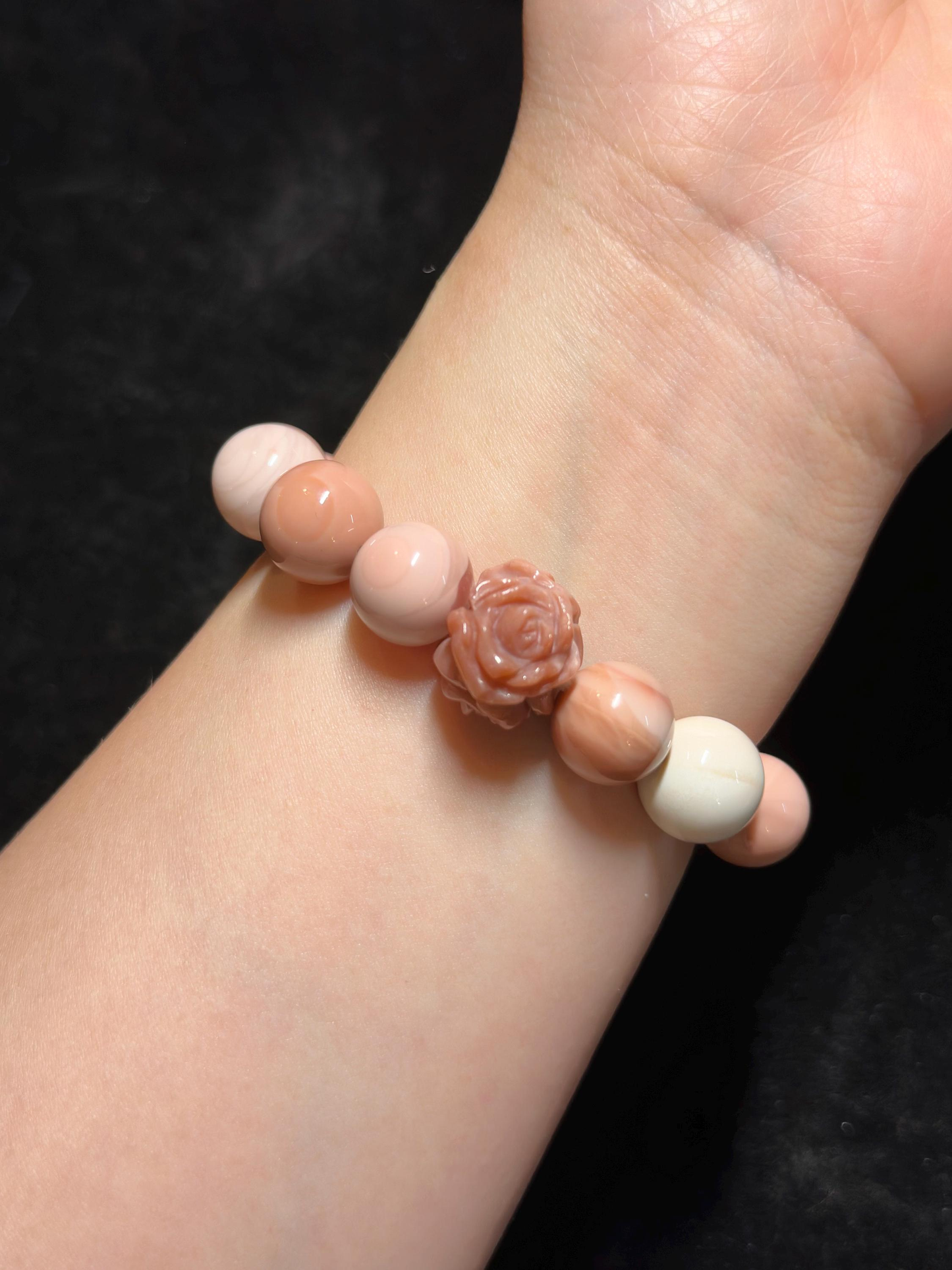 Soft Pink Alashan Agate Bead Bracelet with Lucky Money Bag Charm | Natural Gemstone Jewelry | Handmade | Gift for Her