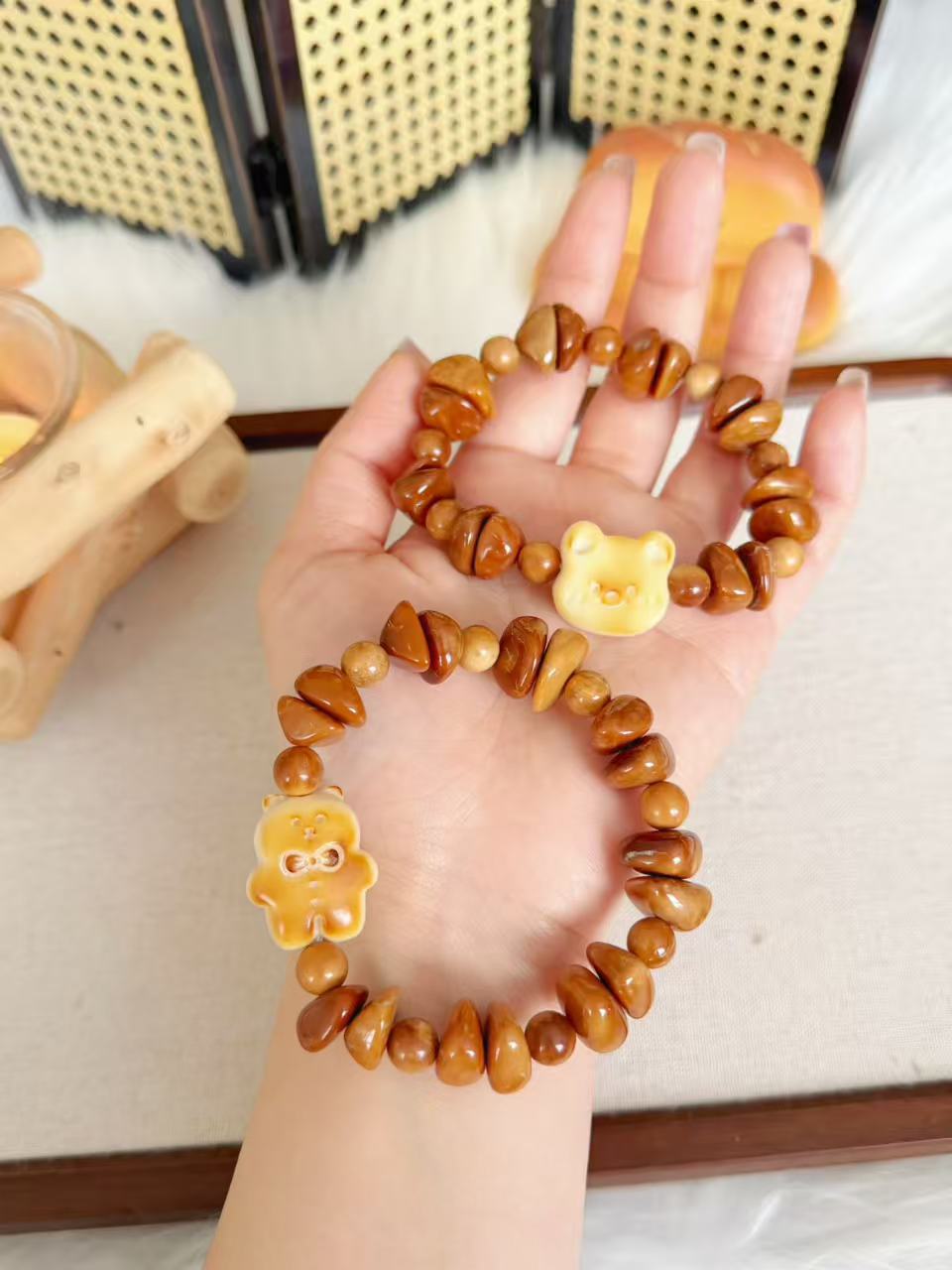 Irregular Natural Kuka Bracelet with Tagua Nut Charm | Natural Wood | Handmade Bracelet