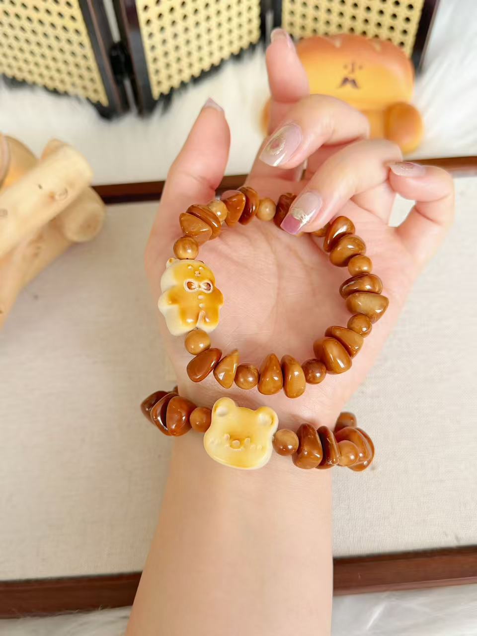 Irregular Natural Kuka Bracelet with Tagua Nut Charm | Natural Wood | Handmade Bracelet