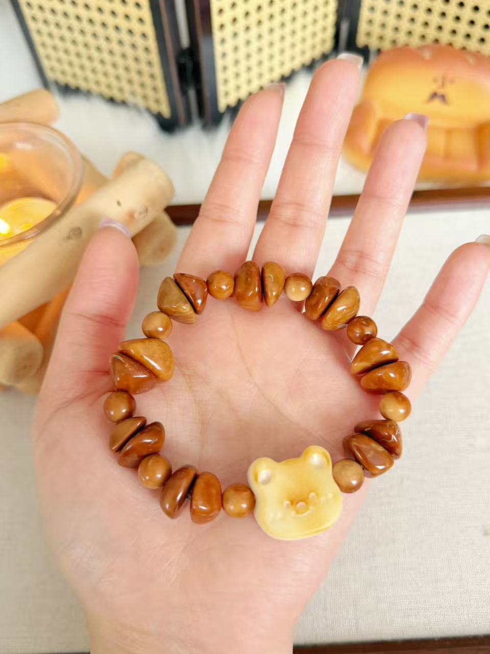 Irregular Natural Kuka Bracelet with Tagua Nut Charm | Natural Wood | Handmade Bracelet