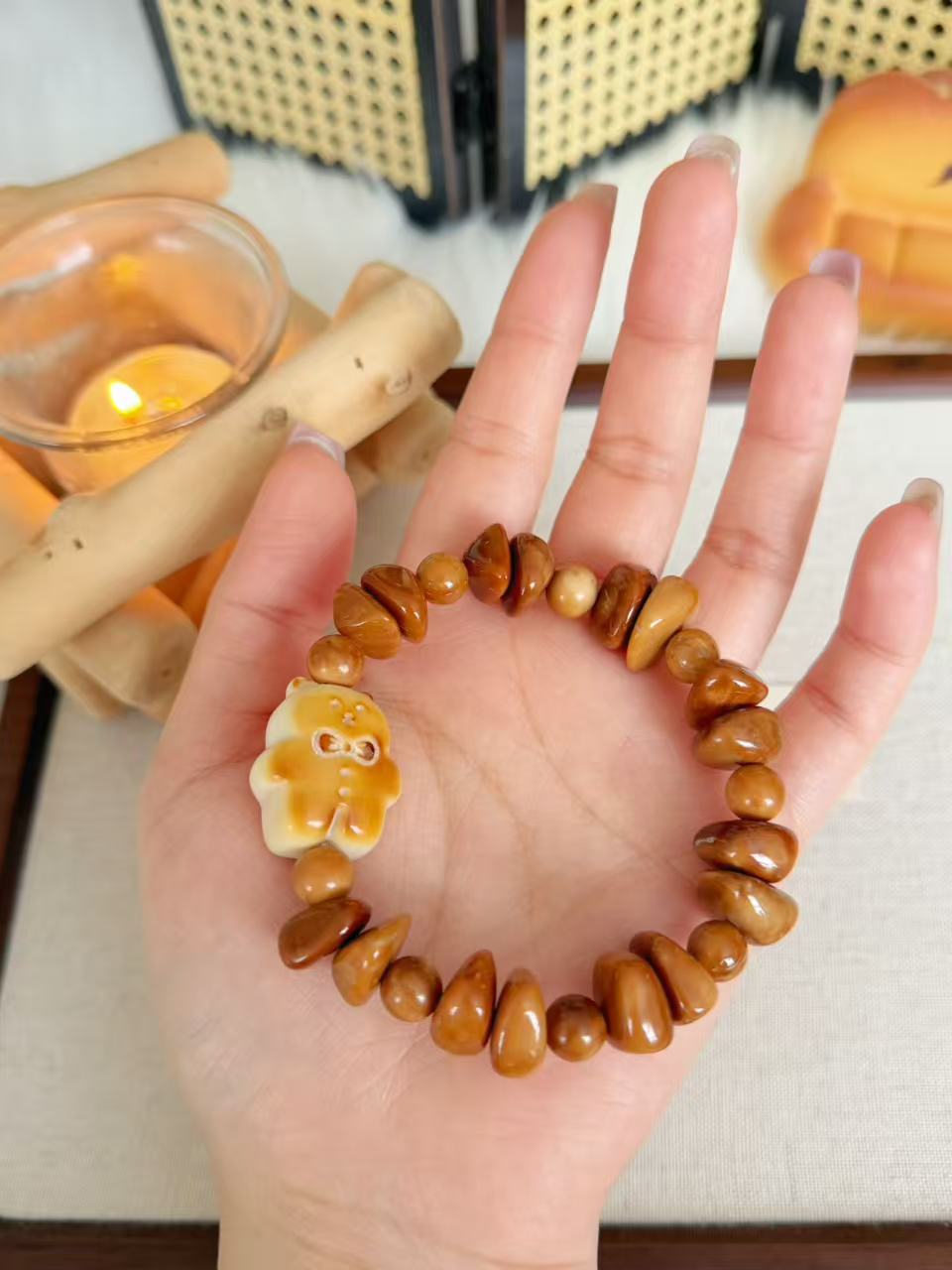 Irregular Natural Kuka Bracelet with Tagua Nut Charm | Natural Wood | Handmade Bracelet