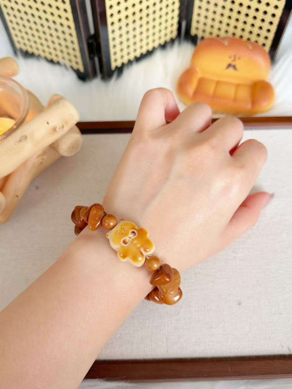 Irregular Natural Kuka Bracelet with Tagua Nut Charm | Natural Wood | Handmade Bracelet