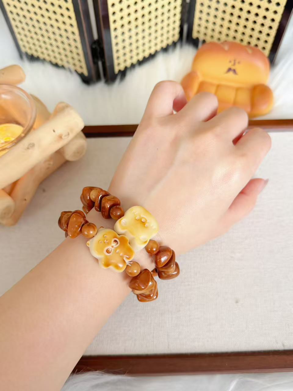 Irregular Natural Kuka Bracelet with Tagua Nut Charm | Natural Wood | Handmade Bracelet