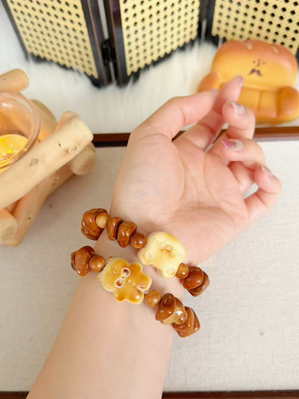 Irregular Natural Kuka Bracelet with Tagua Nut Charm | Natural Wood | Handmade Bracelet