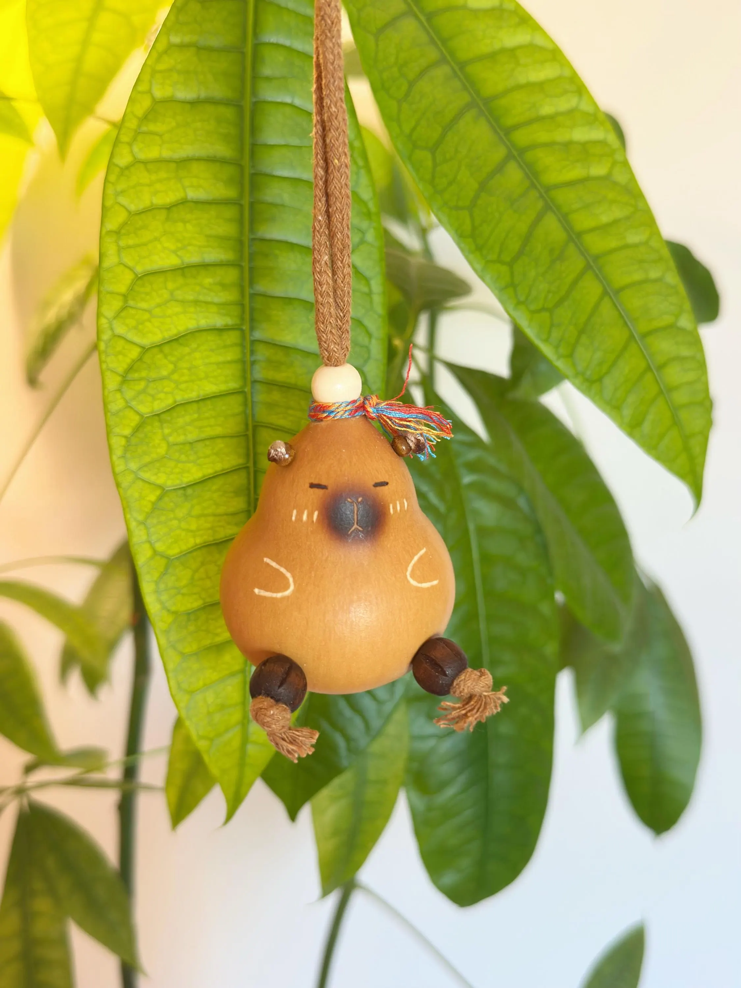 Capybara Handmade Carved Gourd Charm | Natural Gourd Car Mirror Hanging | Bag Accessory | Lucky Amulet | Unique Gift for Nature Lovers