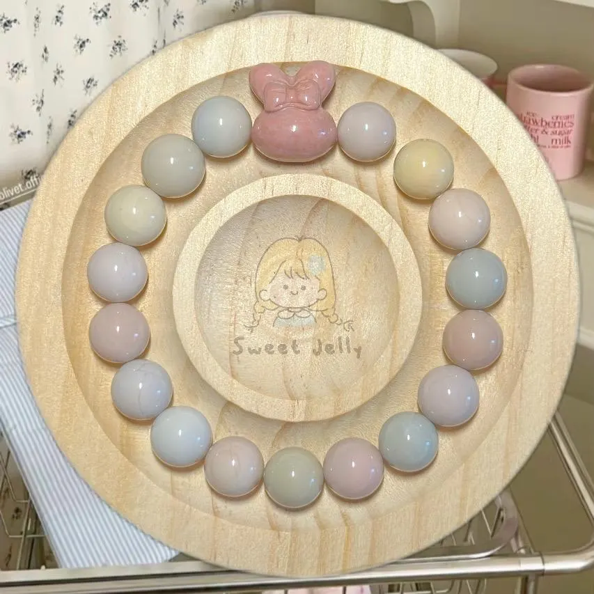 10mm Macaron Pastel Alashan Agate Bead Bracelet with Bunny Charm | Handmade Jewelry | Gemstone Accessories | Gift for Her