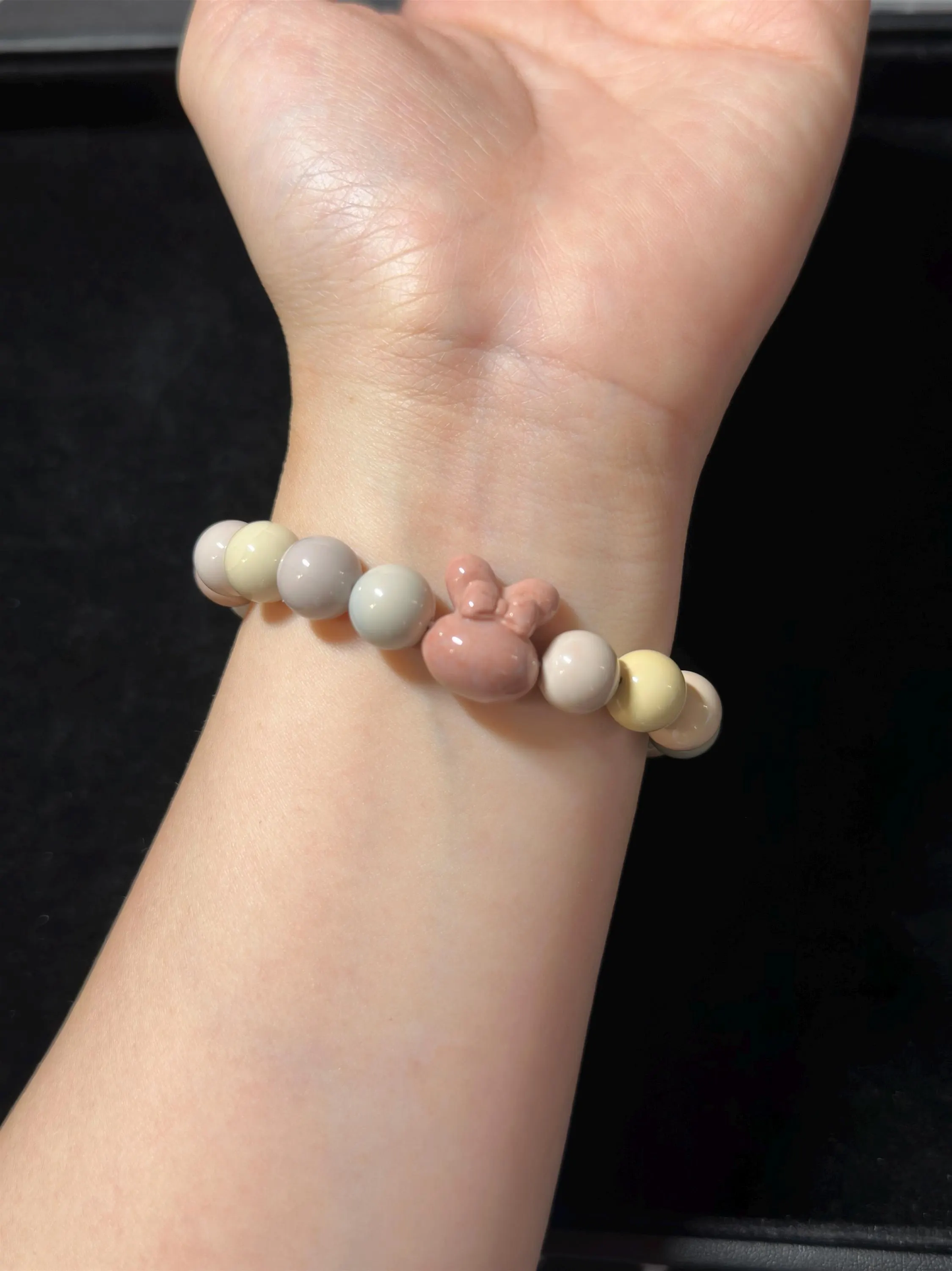 10mm Macaron Pastel Alashan Agate Bead Bracelet with Bunny Charm | Handmade Jewelry | Gemstone Accessories | Gift for Her