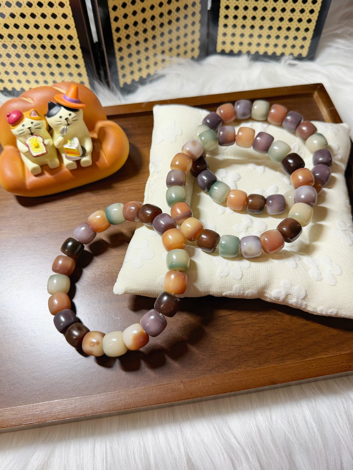 13mm莫奈花园 Bodhi Root Bracelet | Prayer Beads | Handmade Bracelet | Natural Bodhi Root