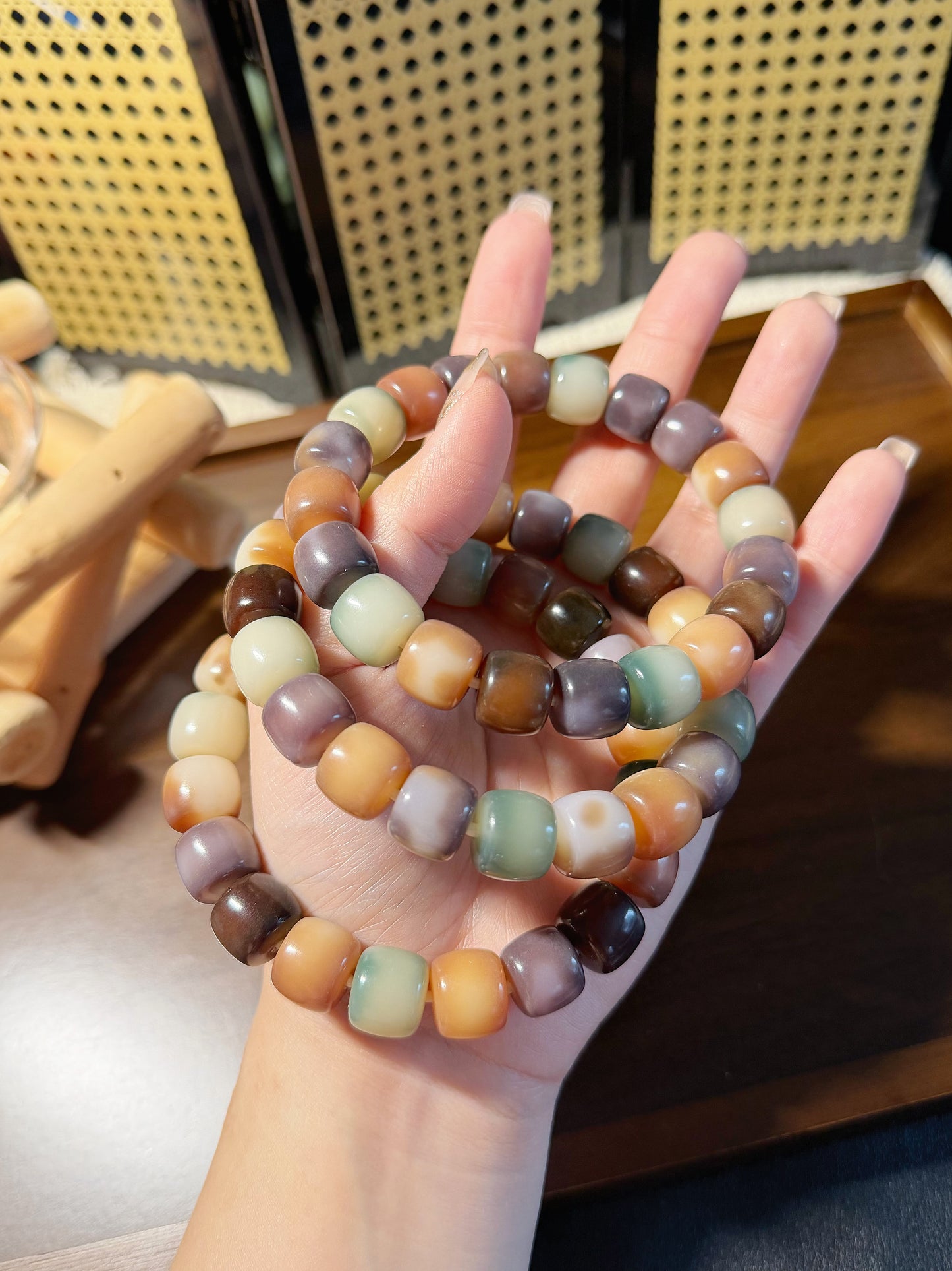 13mm莫奈花园 Bodhi Root Bracelet | Prayer Beads | Handmade Bracelet | Natural Bodhi Root