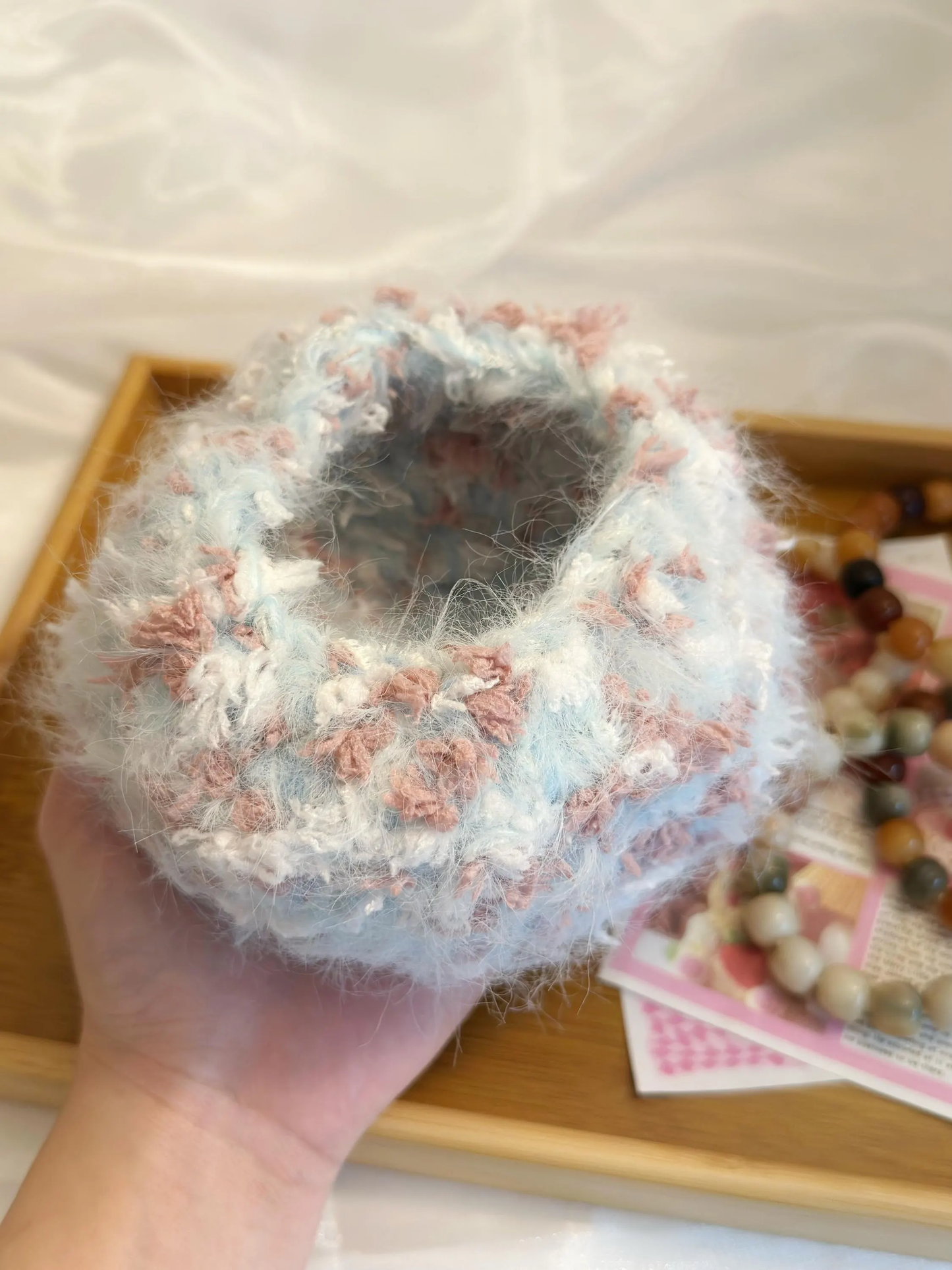 Crochet Bracelet Storage Basket with Handle | Handmade Organizer for Bracelets | Small Jewelry Organizer | Boho Decor | Crochet Bowl