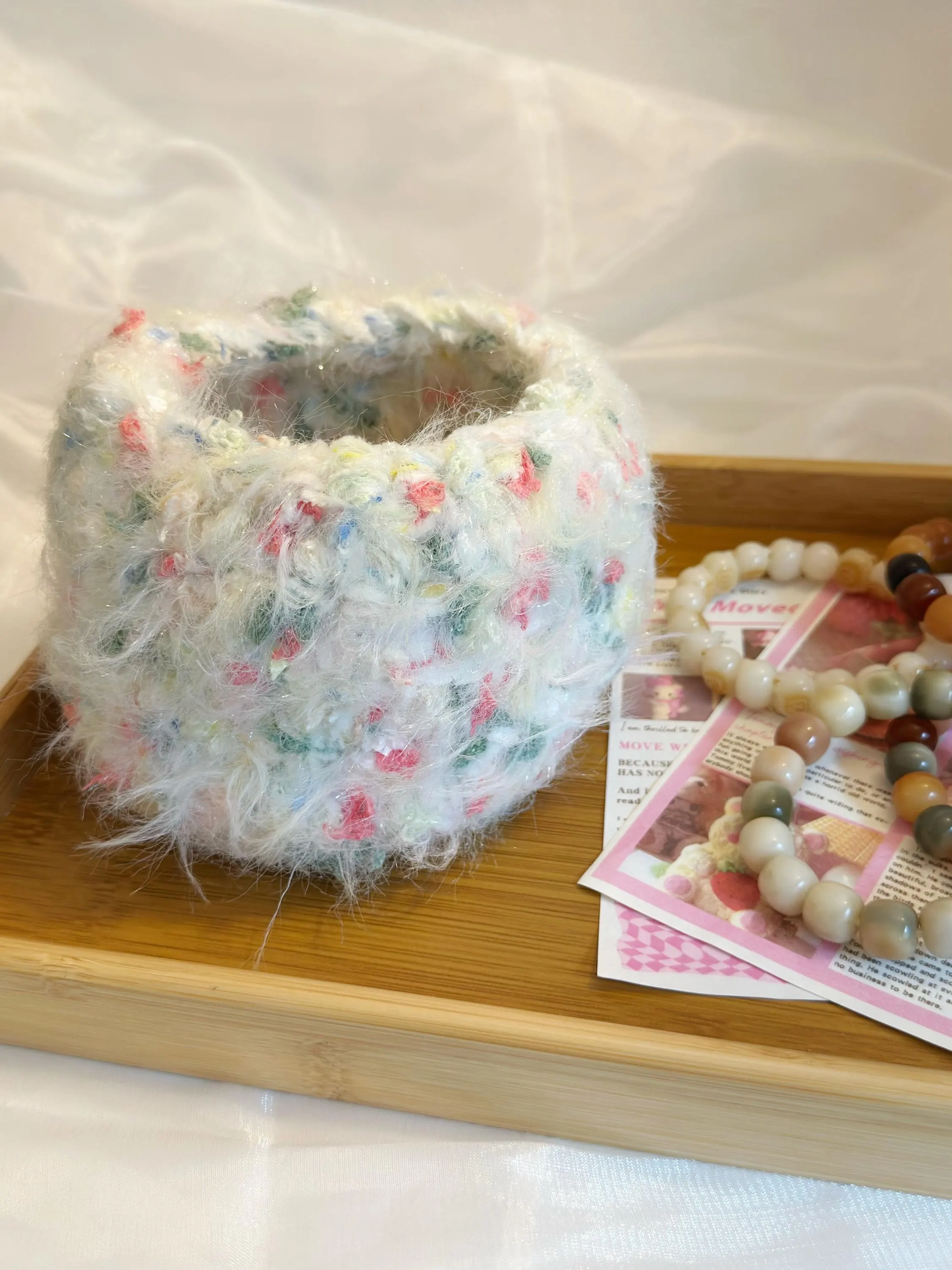 Crochet Bracelet Storage Basket with Handle | Handmade Organizer for Bracelets | Small Jewelry Organizer | Boho Decor | Crochet Bowl