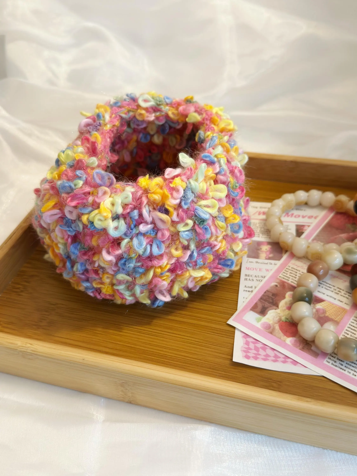 Crochet Bracelet Storage Basket with Handle | Handmade Organizer for Bracelets | Small Jewelry Organizer | Boho Decor | Crochet Bowl
