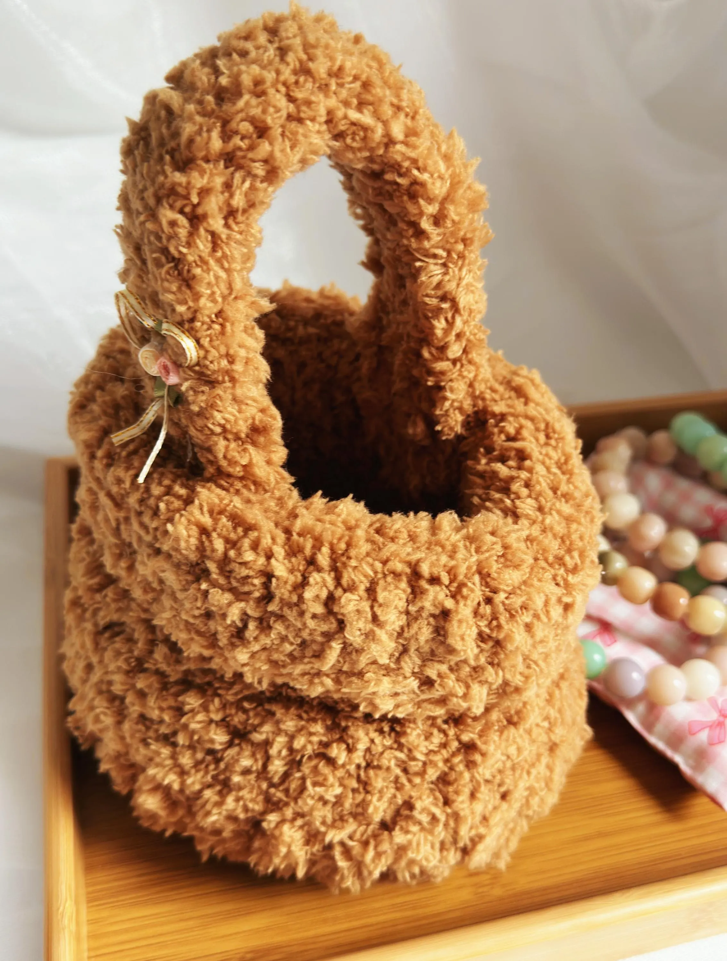 Crochet Bracelet Storage Basket with Handle | Handmade Organizer for Bracelets | Small Jewelry Organizer | Boho Decor | Crochet Bowl