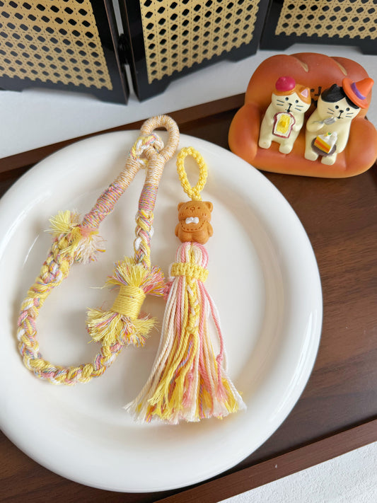 Hand-Braided Sandalwood Cute Bear Phone Charm | Natural Wooden Charm | Cute Keychain or Bag Accessory | Handmade Oriental Gift